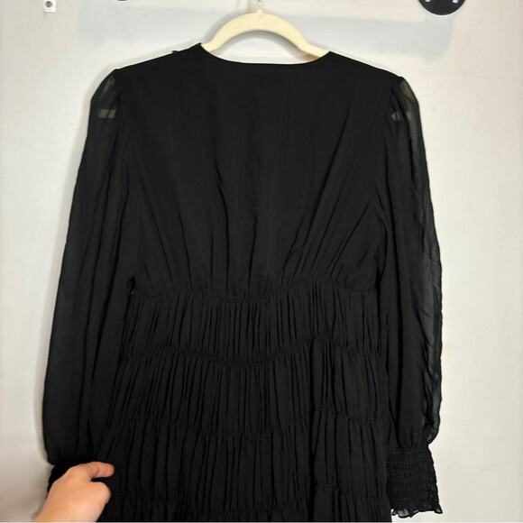 Sandro Voile Tiered Ruffle Mini Dress Black - Picture 10 of 11